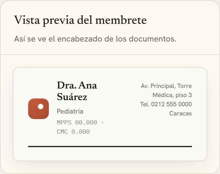 La vista previa del membrete de un consultorio en Atrium